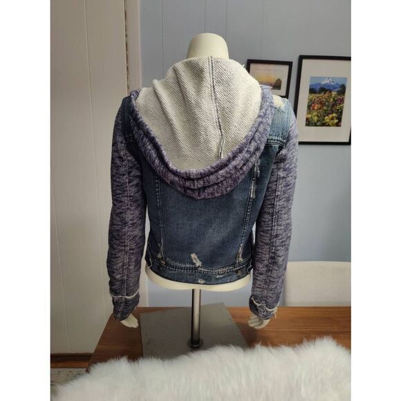 Free People Intentionally Distressed Denim Jacket with Hood - Picture 3 of 6